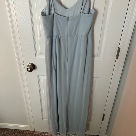 Dessy After Six Bridesmaid Chiffon Spaghetti Strap Gown Front Slit in Mist 12-R - Picture 3 of 5
